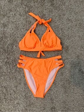 Neon Orange Strappy Bikini Set by Salty Wave